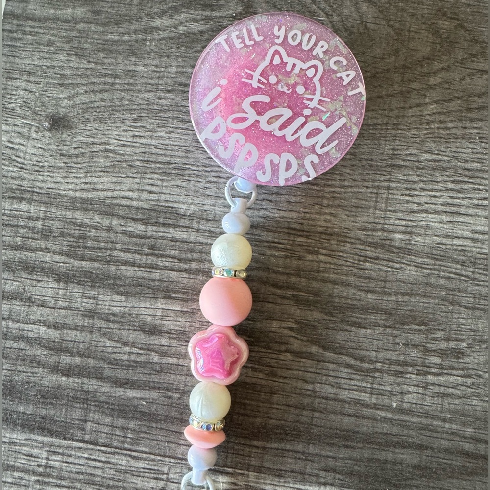 Cutesy Pink Cat Lover Retractable Badge Reel